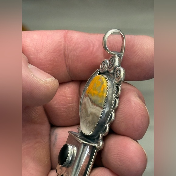 Sterling silver HUGE signed bumblebee jasper & onyx signed bear claw pendant 925 - Picture 11 of 14